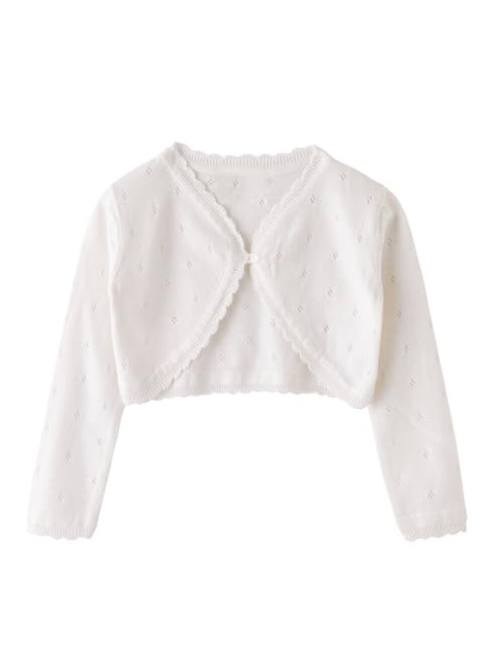 Girls Cropped Cardigan Bolero Hollow Out 100% Cotton Long Sleeve Knit Sweater